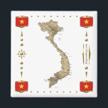 Carte du Vietnam   Magnet des drapeaux<br><div class="desc">Cette conception comprend une carte vietnamienne à l'intérieur d'une frontière avec le drapeau national. Le design fonctionne le mieux sur les magnets carrés. Vous pouvez ajouter votre propre texte/graphique à l'aide de la fonction "Customiser !". © 2010 FlagAndMap. Carte dérivée des images à l'adresse suivante : http://www.lib.utexas.edu/maps/</div>
