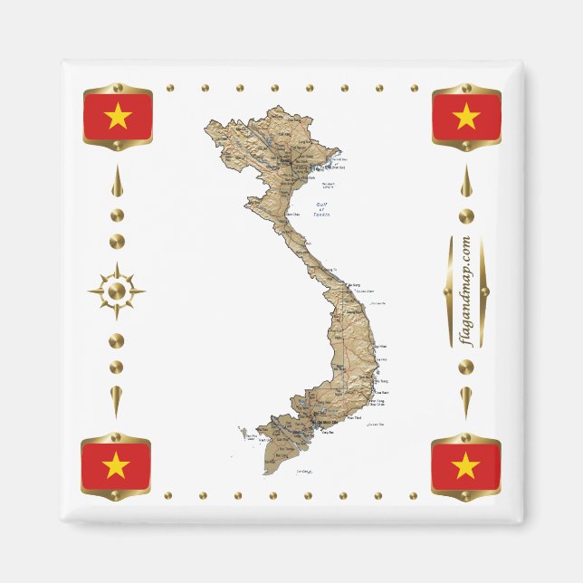 Carte du Vietnam + Magnet des drapeaux (Devant)