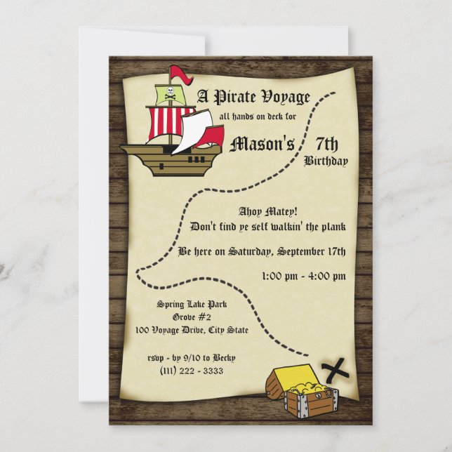 Carte du voyage d'anniversaire du pirate (Devant)
