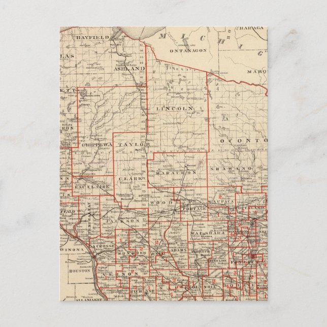 Carte du Wisconsin, montrant les circonscriptions  (Devant)