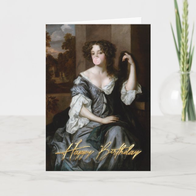 Carte Duchesse soufflant une bulle rose gomme Joyeux ann (Devant)