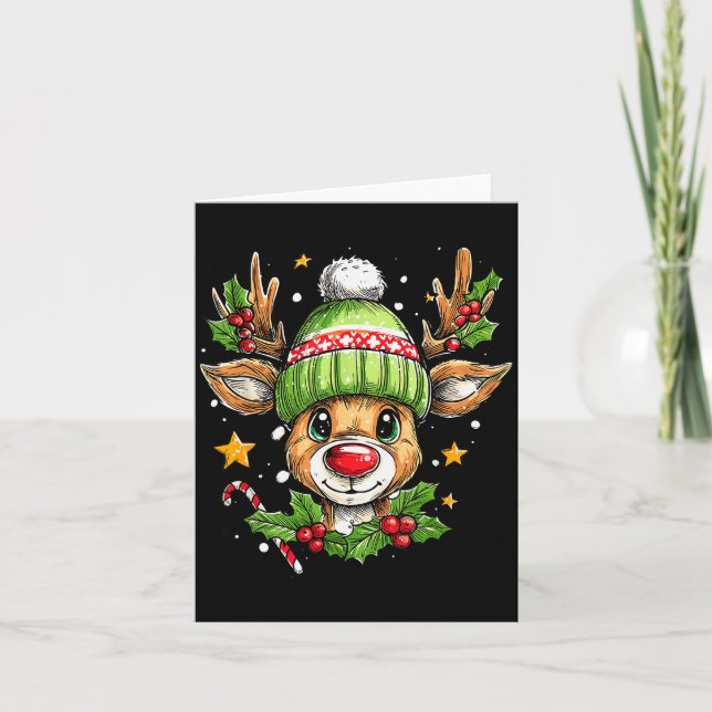 Carte Dude Reindeer Christmas Lights Cozy Reindeer Boy X (Devant)