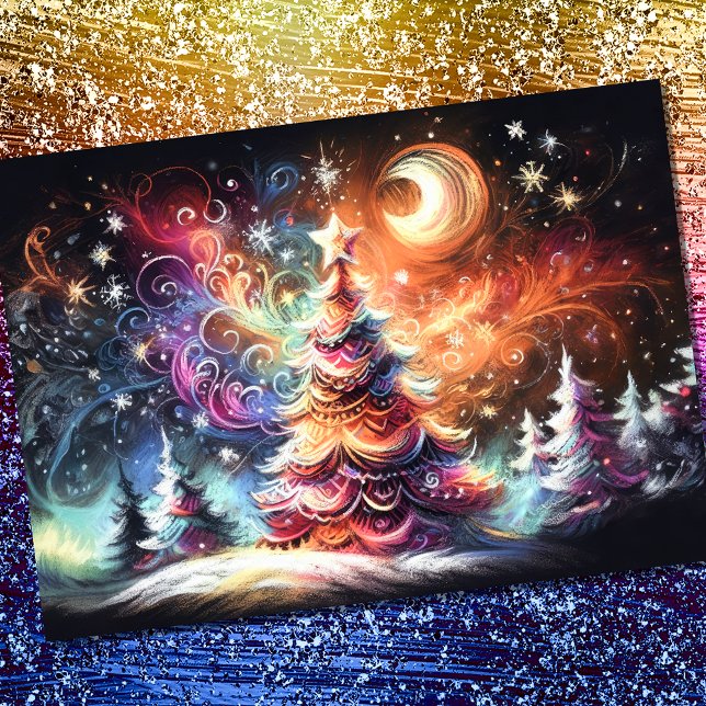 Carte Dur Pastel Dessin Noël Arbres de Noël Whimsy (Créateur téléchargé)