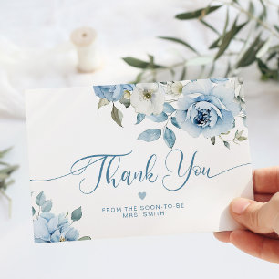 Carte Dusty bleu floral élégant nuptiale merci