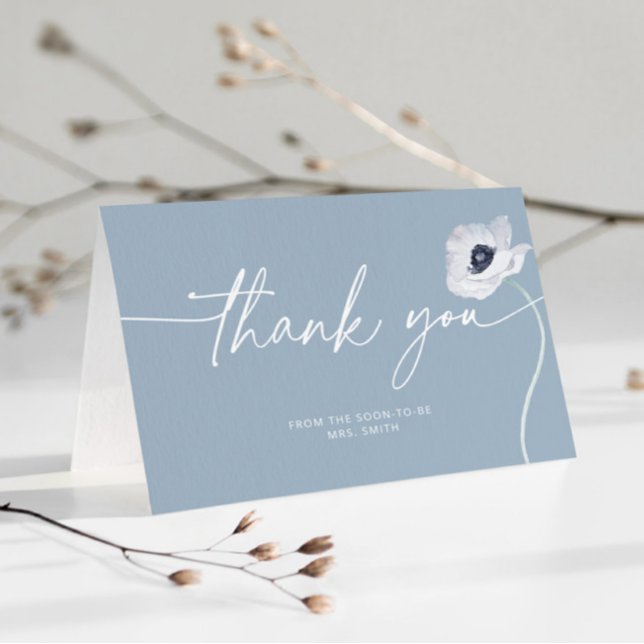 Carte Dusty bleu floral minimaliste mariage merci (Créateur téléchargé)