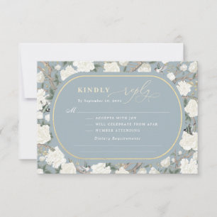 Carte Dusty Blue Chinoiserie Fleurs d'ivoire Mariage RSV