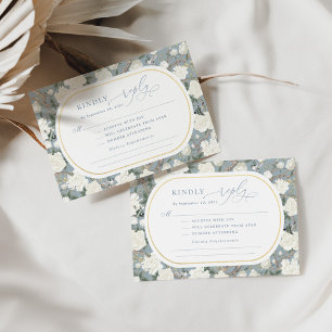 Carte Dusty Blue Chinoiserie White Floral Wedding RSVP
