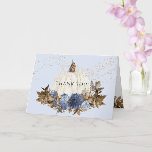 Carte Dusty Blue Floral Automne Citrouille Gold Star Mer (Orchidée)