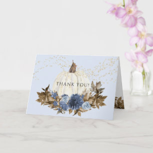 Carte Dusty Blue Floral Automne Citrouille Gold Star Mer