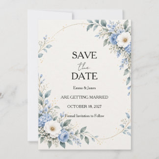 Carte Dusty Blue Floral Save the Date Card
