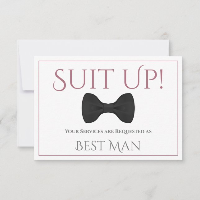 Carte Dusty Rose sur White Be My Best Man Fun Bow Cravat (Devant)