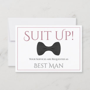 Carte Dusty Rose sur White Be My Best Man Fun Bow Cravat