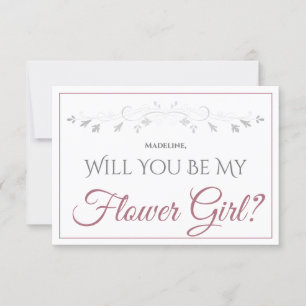 Carte Dusty Rose sur White Elegant Be My Flower Girl Car