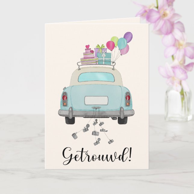 Carte Dutch Félicitations Mariage Blue Retro Car (Orchidée)