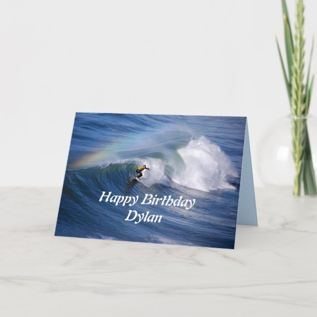 Carte Dylan Joyeux Surfer D'Anniversaire Avec Arc En Cie (Devant)