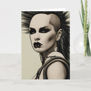 Carte Dystopian Woman Punk Rocker Mohawk and Piercing