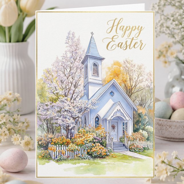 Carte Easter Blessing Watercolor Spring Church Floral (Créateur téléchargé)