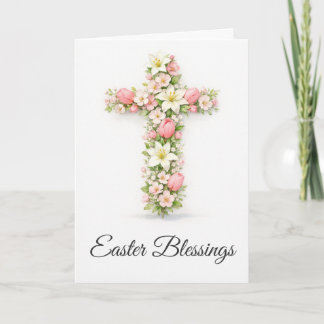 Carte Easter Blessings Floral Cross Christian Easter 