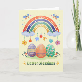 Carte Easter Blessings Watercolor Rainbow Floral Easter