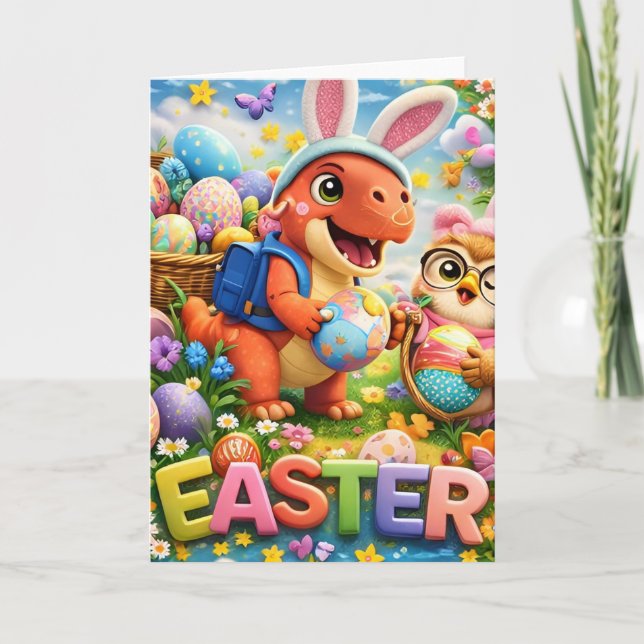 Carte Easter bunny and owl cute spring holiday (Devant)