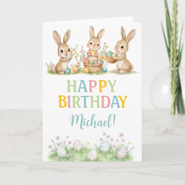 Carte Easter Bunny Boy First Birthday Greeting Card (Devant)