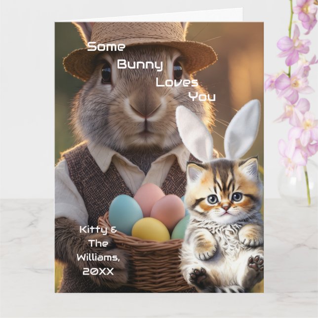 Carte Easter Bunny Ears Cat Photo Customize  (Orchidée)