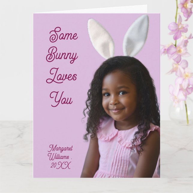 Carte Easter Bunny Ears Girl Photo Customize Purple Card (Orchidée)