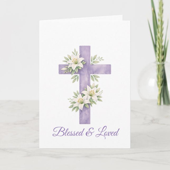 Carte Easter Cross Watercolor Floral Mother's Day  (Devant)