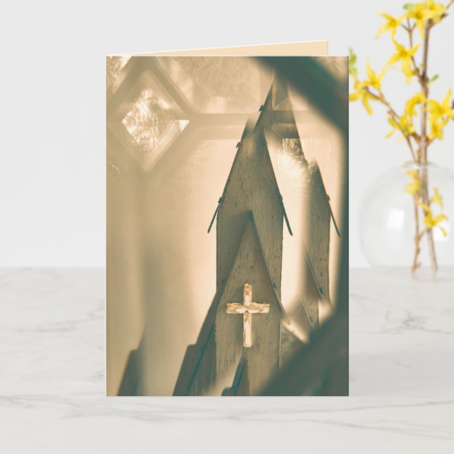 Carte Easter, Good Friday, Blessings with church & cross (Fleur jaune)