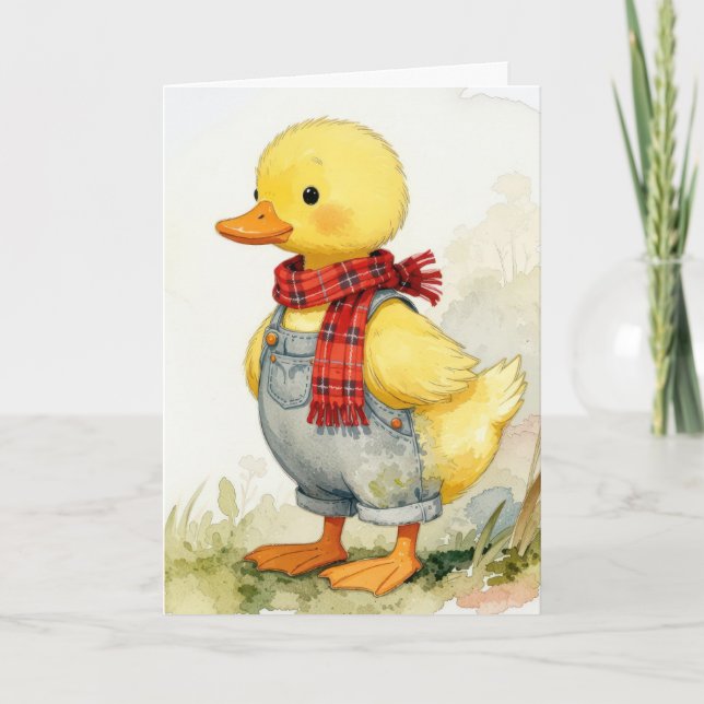 Carte Easter Watercolor Duck In Overalls (Devant)