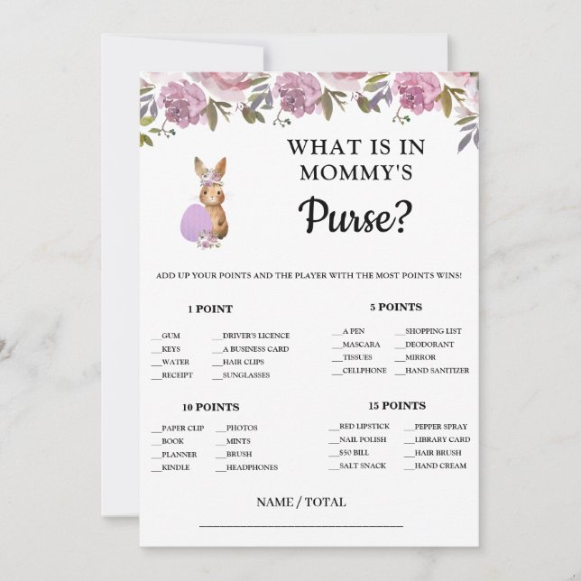Carte Easter What is in Mommy's Purse Baby Game Card  (Devant)