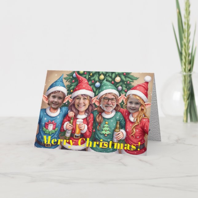 Carte Easy Custom Digital Add Your Face 4 Photo Elves (Devant)