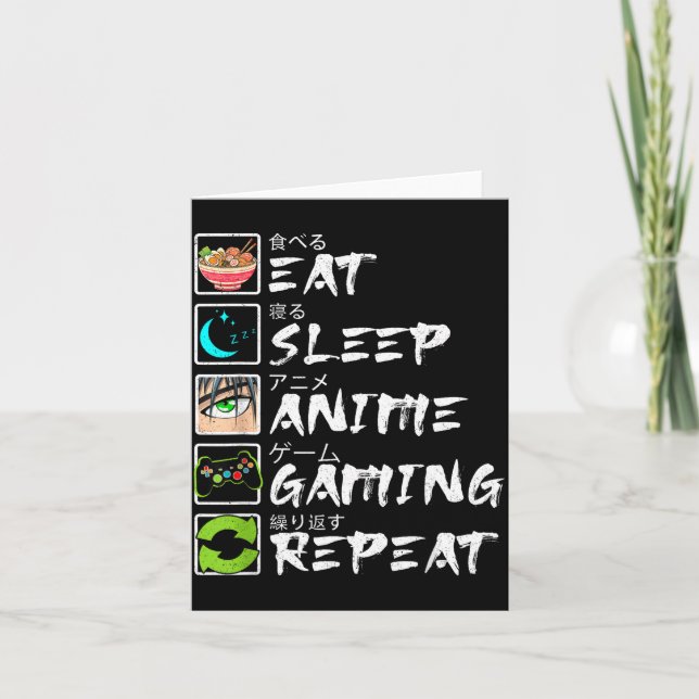 Carte Eat Sleep Anime Gaming Repeat Gamer Men Teen Boy A (Devant)