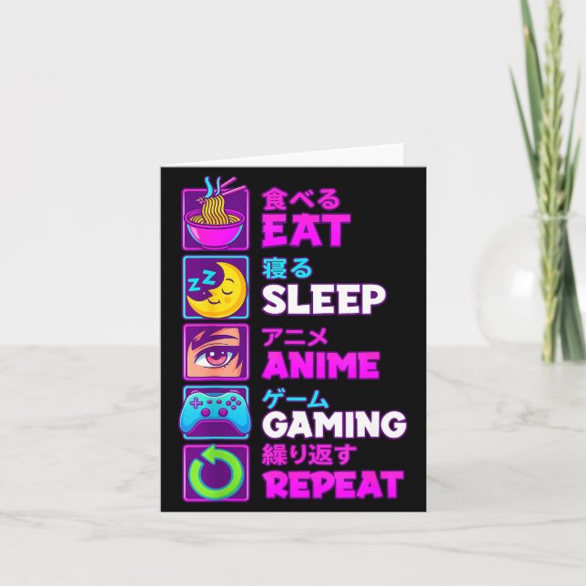 Carte Eat Sleep Anime Gaming Repeat Kawaii Otaku Anime M (Devant)