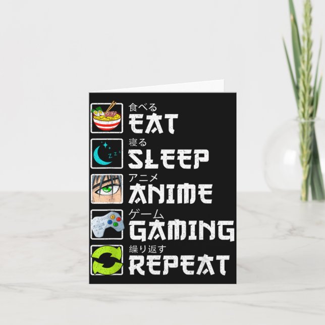 Carte Eat Sleep Anime Gaming Repeat Kawaii Otaku Anime M (Devant)