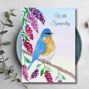 Carte Eau de sympathie Oiseau bleu à l'aquarelle dans l'
