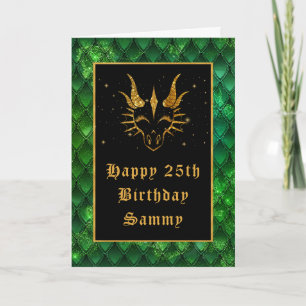 Carte Écaille de Dragon Vert Faux Paillettes Joyeux Anni