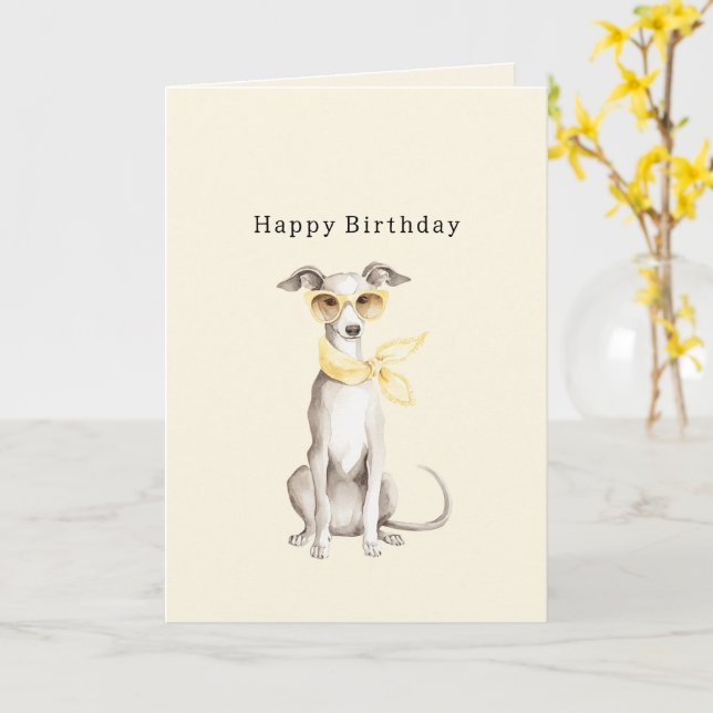 Carte Écharpe Jaune Clair Anniversaire Chien Blanc (Fleur jaune)
