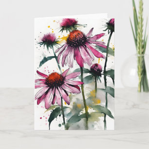 Carte Echinacea - Fleurs aquarelles