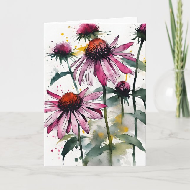 Carte Echinacea - Watercolor flowers (Devant)