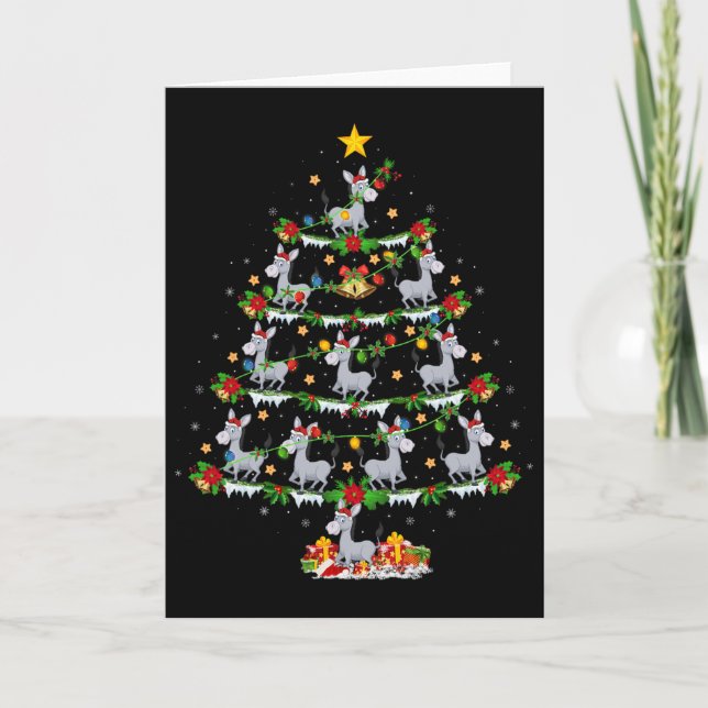 Carte Éclairage de fête de Noël Père Noël Âne Arbre de N (Devant)
