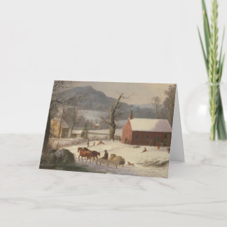 Carte École rouge (scène champêtre) : Noël vierge