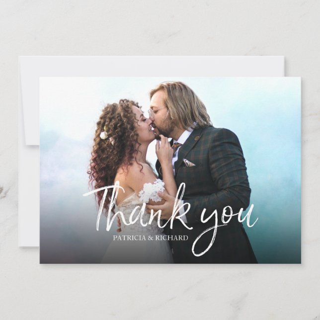 Carte Écriture Chic Simple Élégante Mariage Remerciement (Devant)