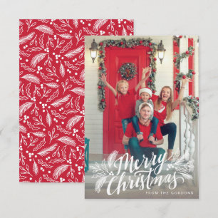 Carte Écriture de Noël Joyeux à la main avec verdure