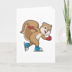 Carte Écureuil au patinage sur glace avec patins à glace