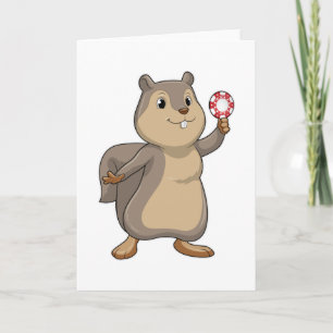 Carte Écureuil au Poker avec des jetons de Poker