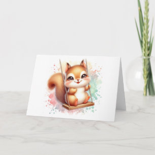 Carte Écureuil Bébé Mignon Aquarelle Bois Fantaisiste