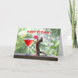 Carte Écureuil buvant un cocktail à l'heure heureuse