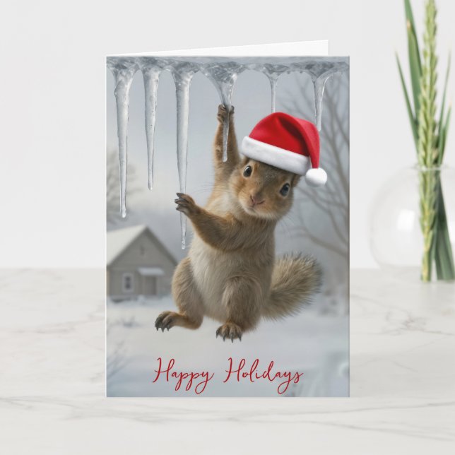 Carte Écureuil de Noël suspendu à un glaçon (Devant)