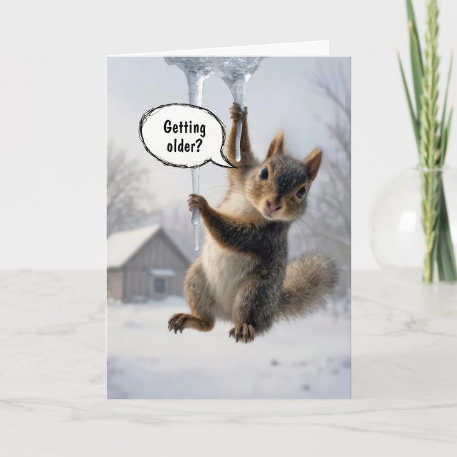 Carte Écureuil d'humour d'anniversaire sur un glaçon (Devant)